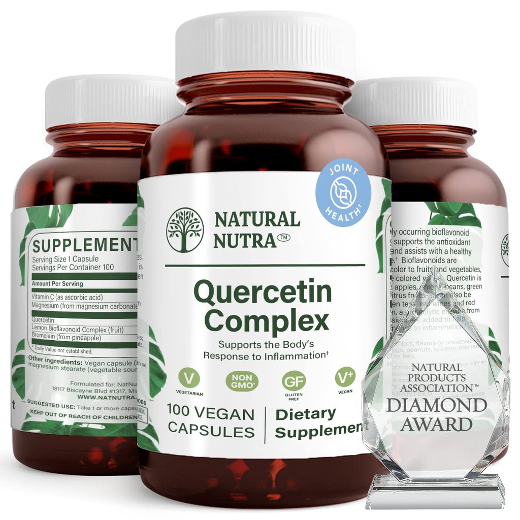 Complexe Nutra Quercetin naturel avec supplément bioflavonoïde d'agrumes de bromelain et de vitamine C, soutien du corps aux changements saisonniers et rougeur corporelle, favorise la santé du foie, 100 capsules véganes et végétariennes