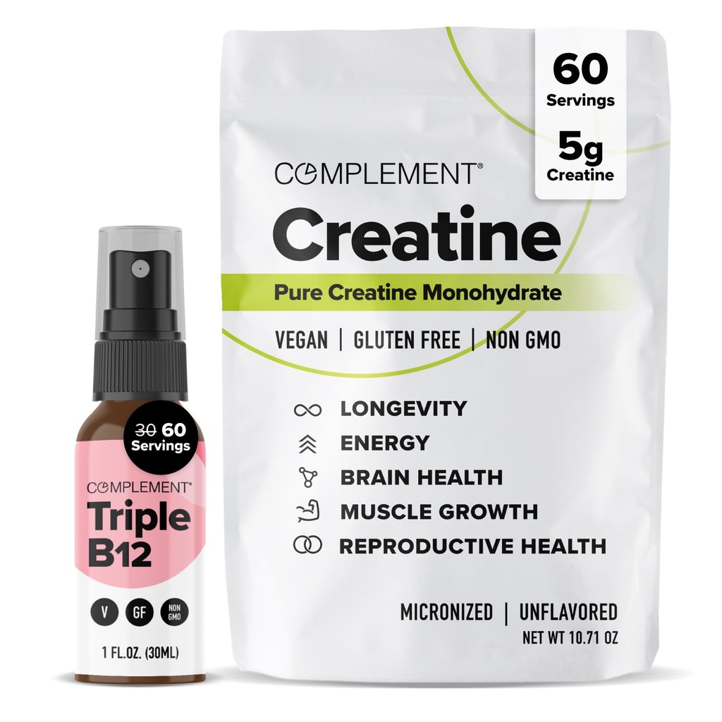Complément Triple B12 Spray & Creatine Bundle – Vegan B12 Supplémentation et soutien à la performance musculaire