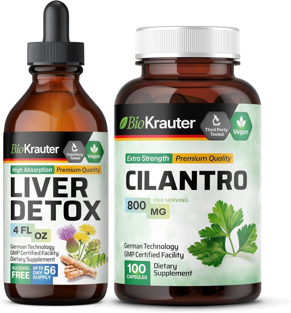 BIO KRAUTER Liver Detox Tincture 4 Fl. Oz. & Cilantro 100 Kapseln