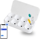 DEFI Smart Pillbox, Large, 8 Fentes, Pill Organizer, Portable, Bluetooth, Facile à utiliser, Selfcare, avec Alarme, Son & Lumière, Daily, Compact Medicine Holder pour Vitamines, Suppléments, App gratuite Rappel.