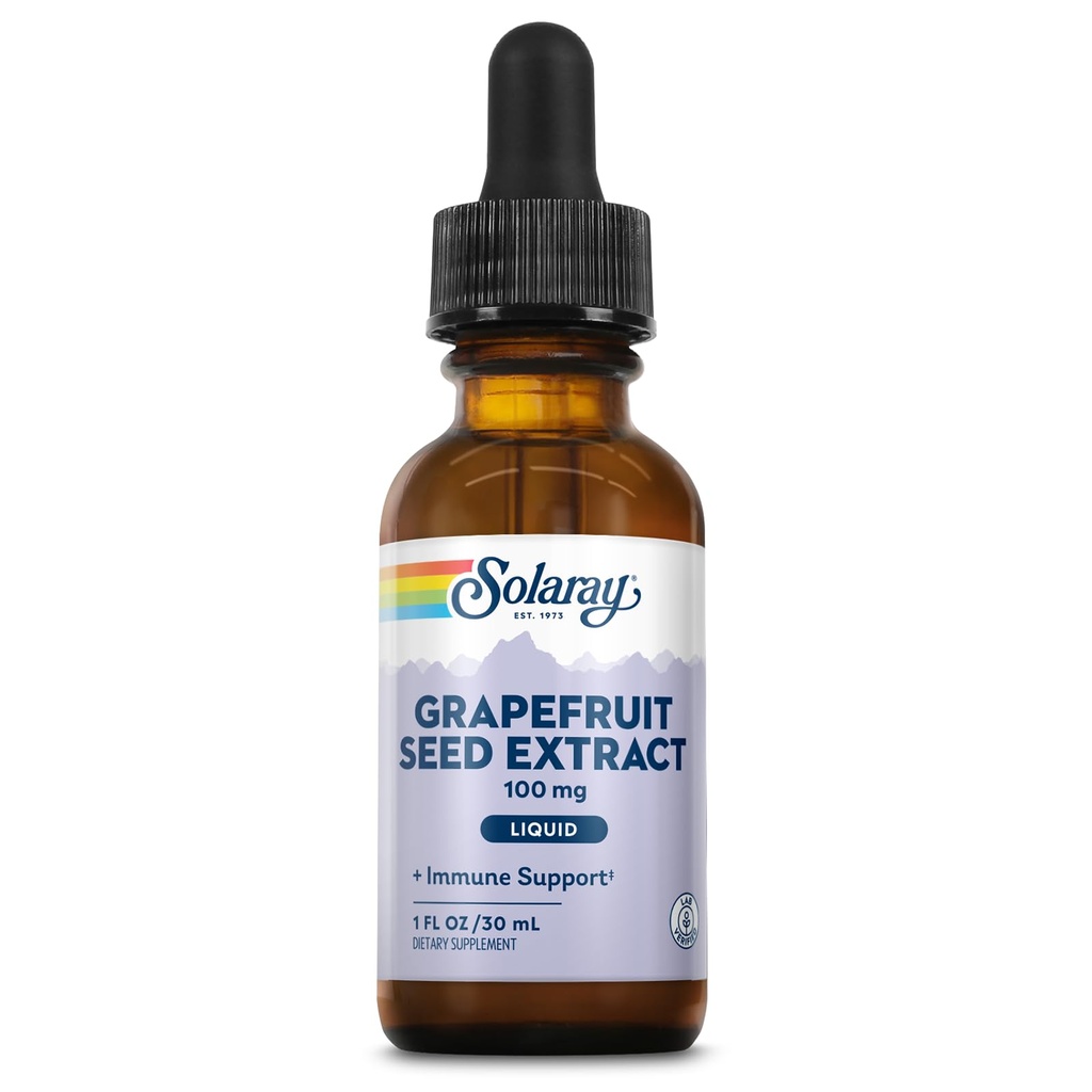 SOLARAY Graines de pamplemousse Extract Drops 100mg - Supplément Wellness Support - Des gouttes liquides pratiques, garantie de remboursement de 60 jours, laboratoire vérifié, environ 100 portions, 1 FL OZ