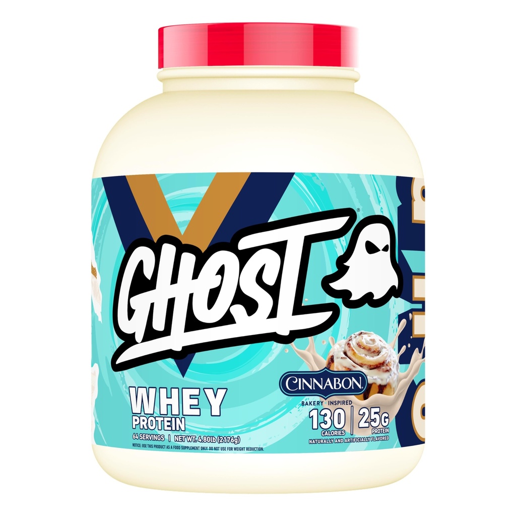 GHOST Whey Protein Powder, Cinnabon - 5LB, 25G Protein - Cinnamon Roll Flavored Isolate, Concentrate & Hydrolyzed Whey Protein Blend - Post Workout Shakes - Soy & Gluten Free