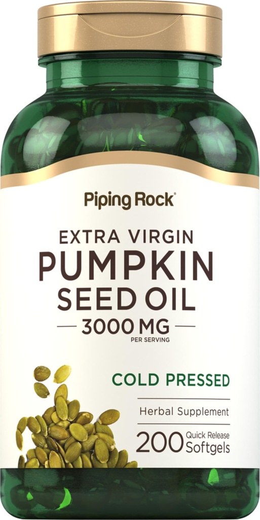 Piping Rock Pumpkin Seed Oil Softgel Kapseln | 200 Count | Cold Pressed Herbal Supplement | Extra Virgin mit Omega 6 und 9 | Non-GMO, glutenfrei
