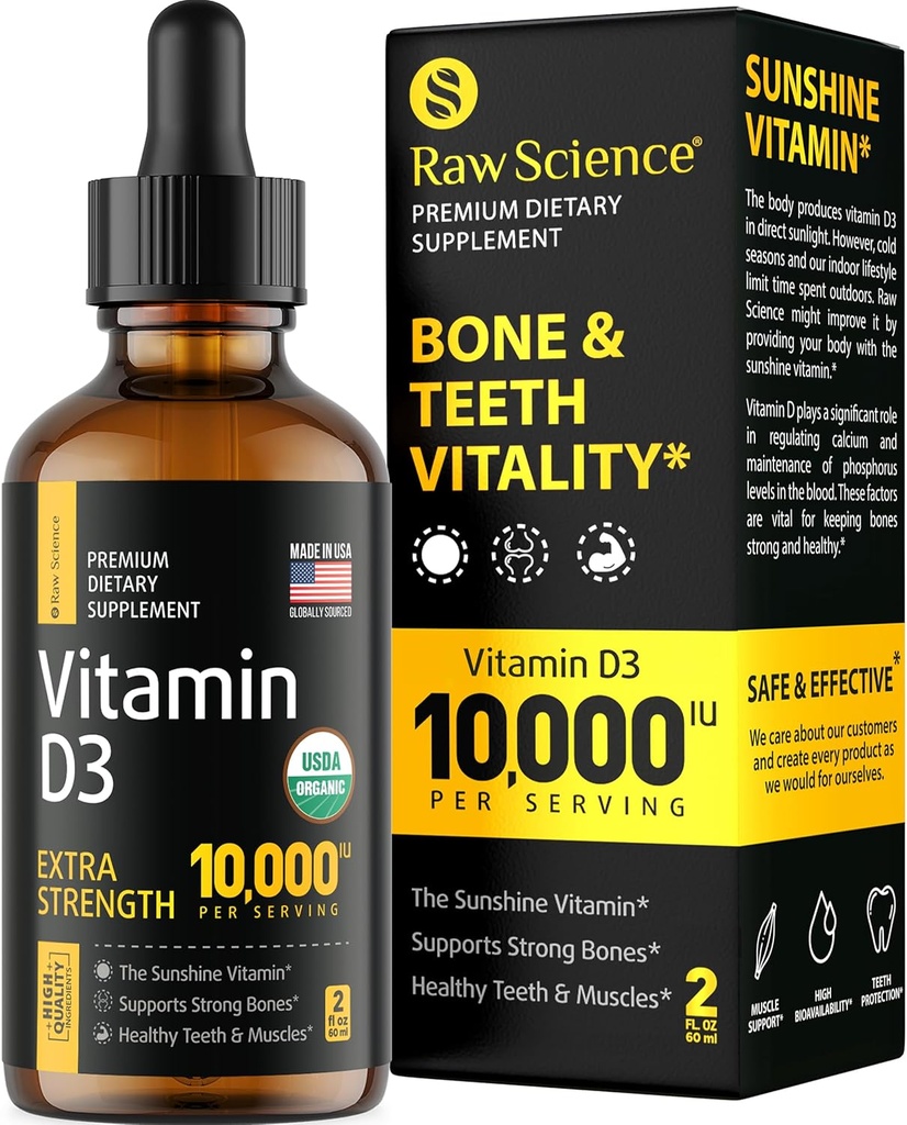 Flüssige Vitamin D Tropfen - Vitamin D3 10.000 IU für schnellere Absorption - Hilft starke Knochen und gesundes Herz zu unterstützen - Vit D3 für Mood & Immunsystem Funktion - Hohe Dosierung D3 Vitamin Sublingual - 2 fl oz