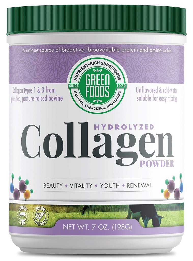 Aliments verts Pâturage à l'herbe Pâturage hydrolysé Peptides de collagène Poudre de protéines 7oz - 30 portions
