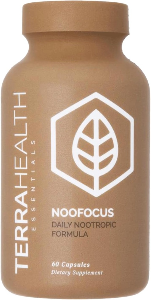 Terra Health Essentials NOOFOCUS - Nootropics Brain Support Supplement mit adaptogenen Pilzen, Alpha-GPC, Gotu Kola, L-Theanine für Fokus & Gedächtnis - Alle natürlichen, 30 Tage Versorgung