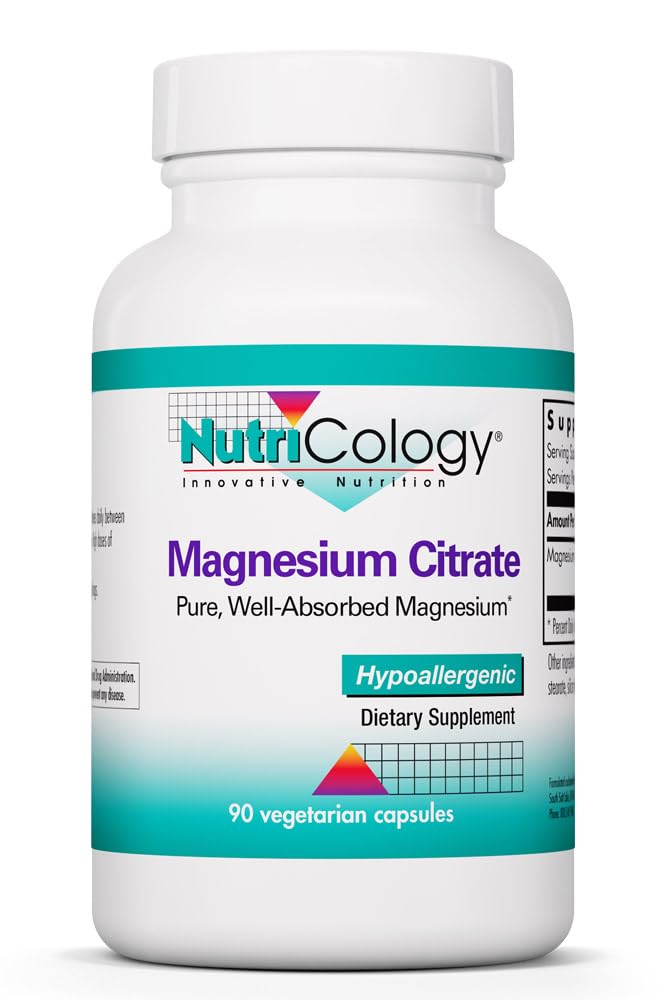 Nutricology Magnesium Citrate Supplement - Knochen- & Stress-Unterstützung, Rein, gut absorbiert, Allergiker, 170mg Vegetarische Kapseln - 90 Zähler