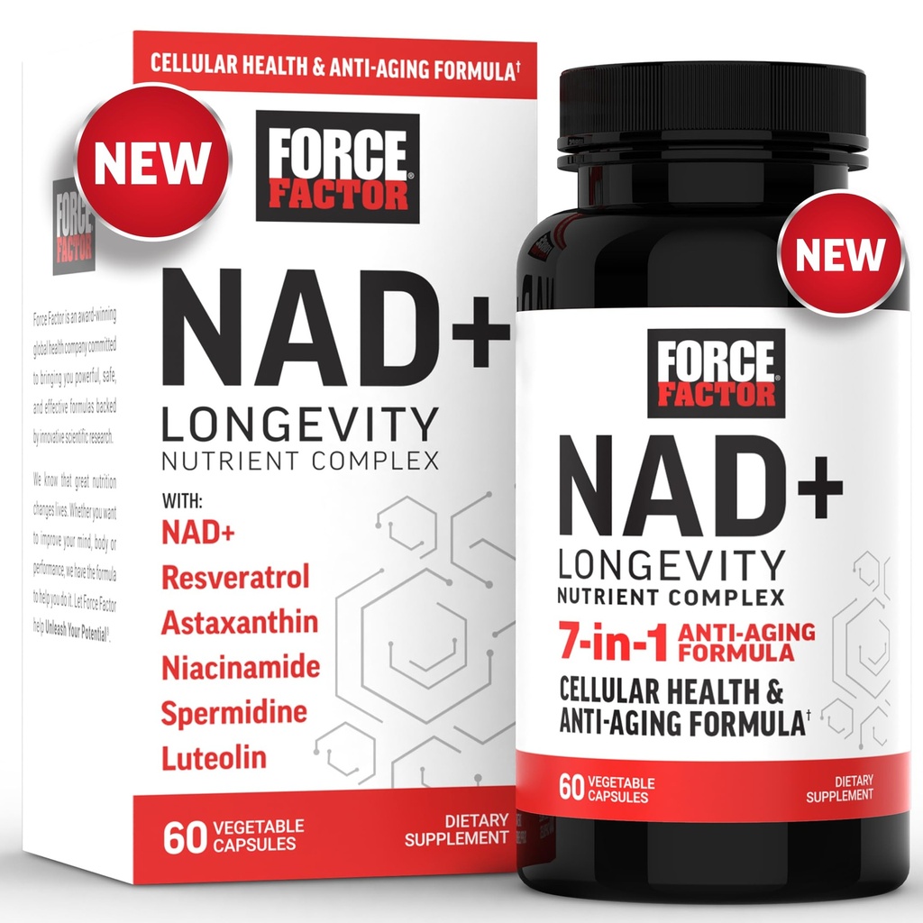 FACTEUR DE FORCE NAD+ (NMN ou nicotinamide Riboside Alternative) avec resvératrol, Astaxanthin, Spermidine et complexe de lutéolin, NAD pour soutenir la santé cellulaire et le vieillissement en santé, 60 capsules