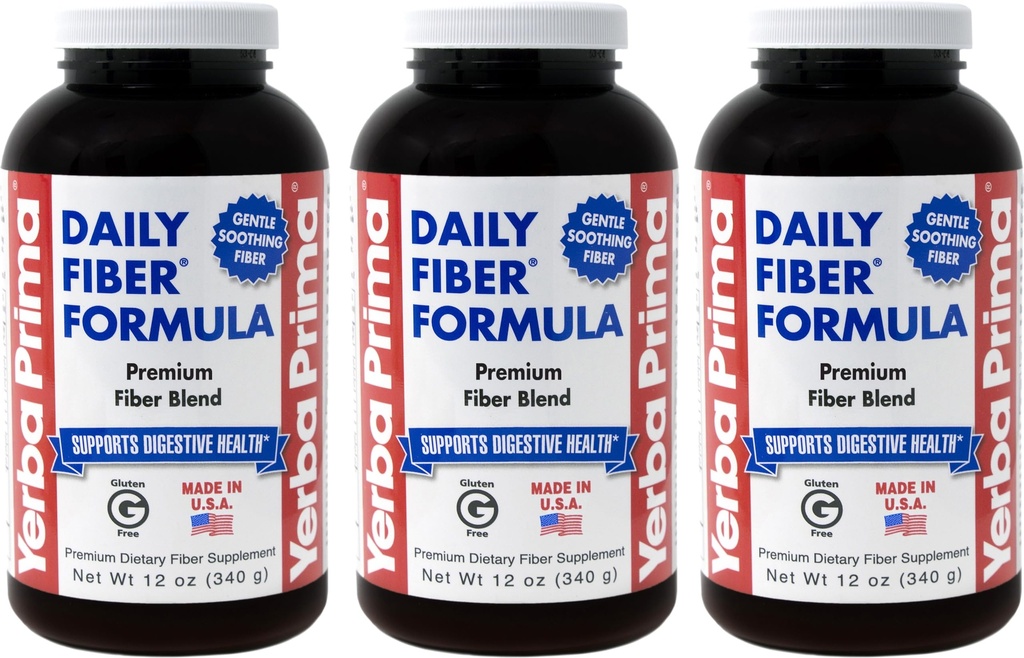 Yerba Prima Daily Fiber Formula Powder - 12 oz (Pack mit 3) - lösliche & unlösliche Nahrungsfaserergänzung - Colon Cleanse - Vegan, Non-GMO, Glutenfrei