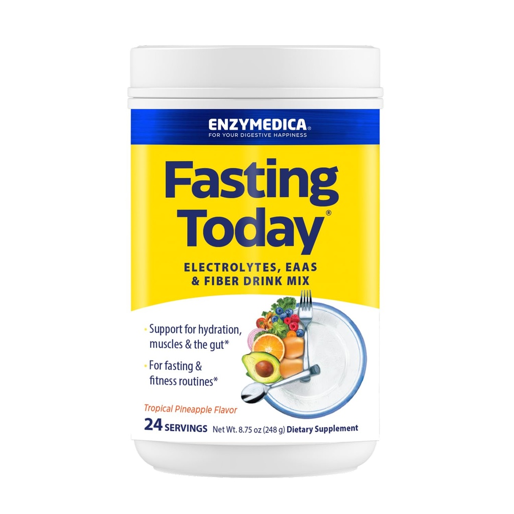 Enzymedica, Fasten Heute, Intermittent Fasten Getränk Mischung mit Elektrolyt-Pulver-Ergänzung für Hydration, Appetit und Muskel Gesundheit, Keto Friendly, Tropical Ananas Flavor, 24 Portionen