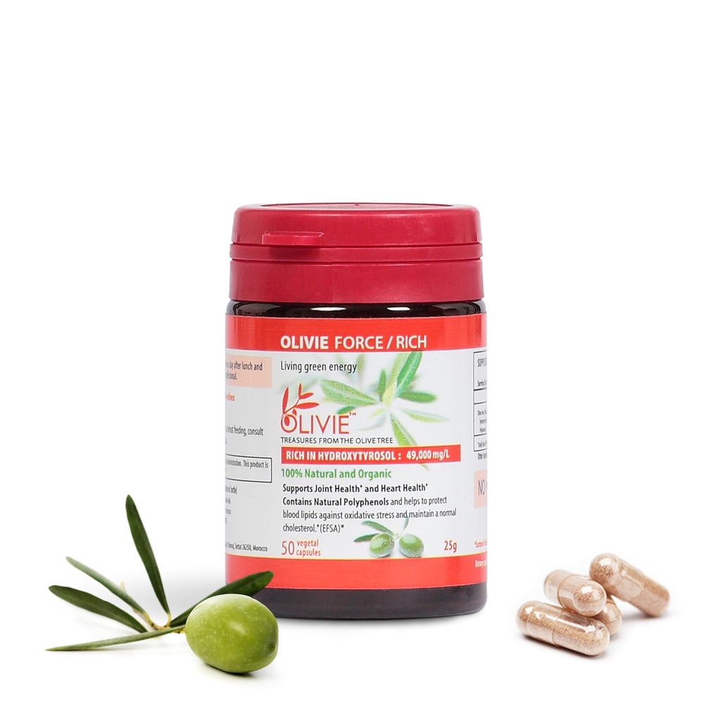 Bio Olivenblatt Extrakt Kapseln Olivie Force / Rich | Antioxidans Polyphenol Ergänzung für Erwachsene | Health Support Supplement | 50 pflanzliche Kapseln