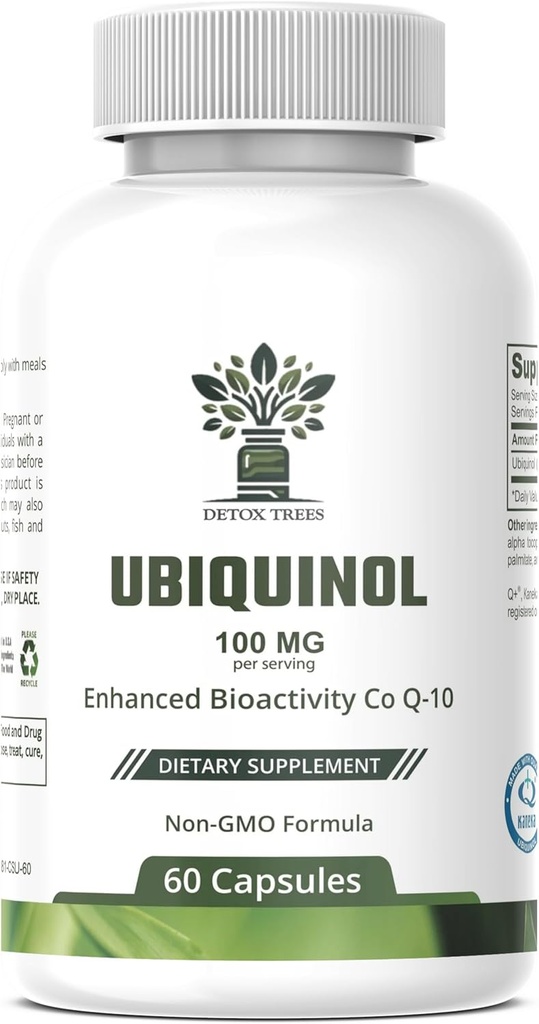 Ubiquinol CoQ10 100mg - Verbesserte Bioverfügbarkeit, Hohe Absorptionsergänzung - Non-GMO, Glutenfrei für Herzgesundheit & Herz-Kreislauf-Unterstützung, 60 Kapseln