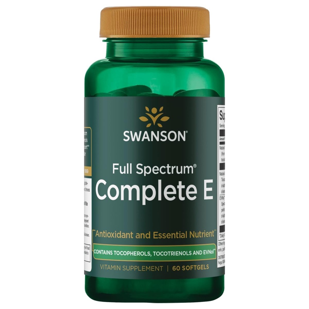 Swanson Vitamine E pleine spectre avec des tocotriénols - favorise la santé cardiaque et le soutien de la santé cellulaire - supplément naturel pour le mieux-être global - (60 softgels)