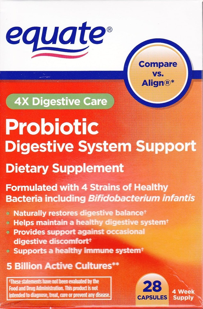 Equipe - Probiotique, Prise en charge du système digestif, 4X Soins digestifs, 28 Capsules (Compare vs. Aligner)