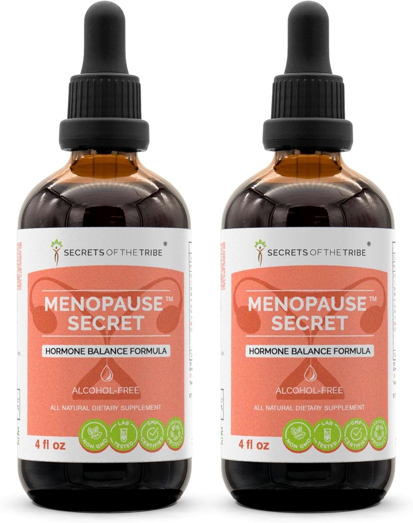Menopause Secret Alcohol-Free, Glycerite Black Cohosh, Vitex, Red Clover, Maca, Dong Quai, St. John's Wort. Tinktur, Kräuterextrakt Hormon Balance Formel 2x4 OZ