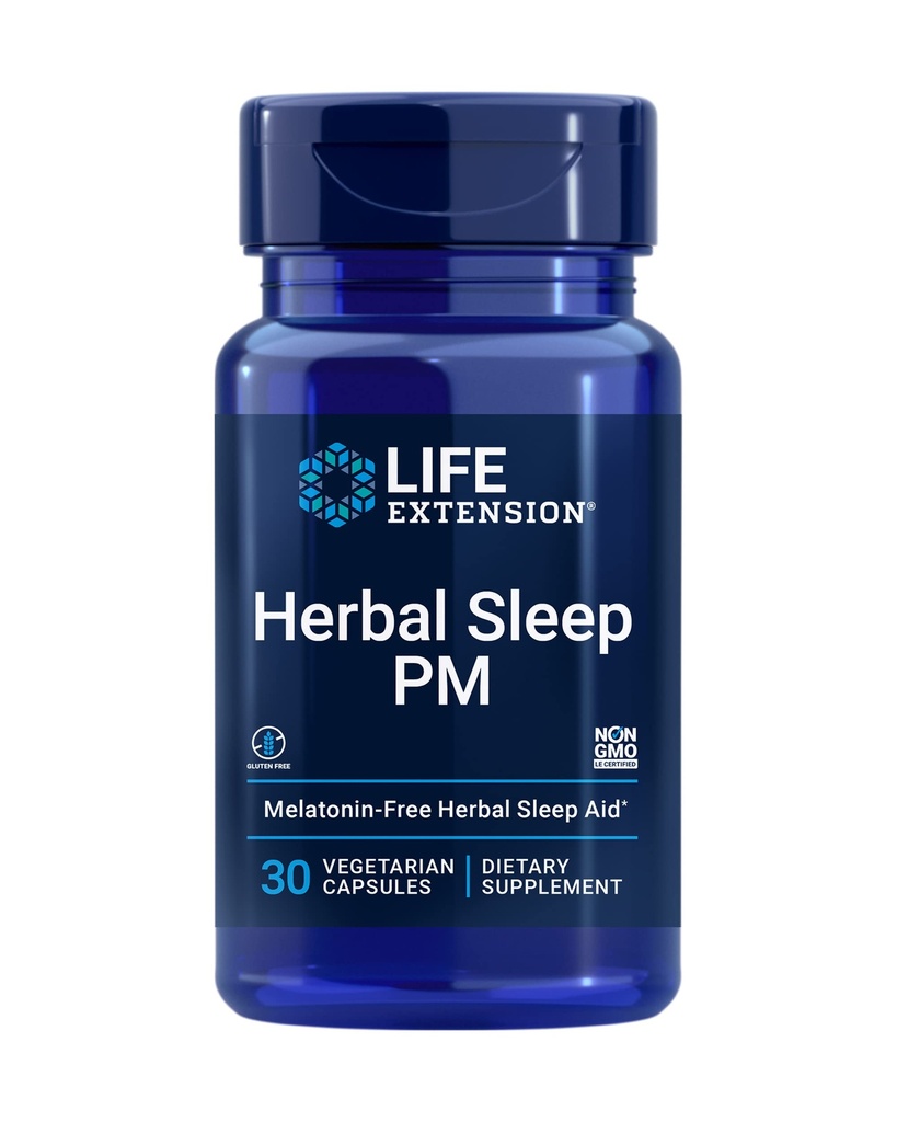 Prolongation de la vie Sommeil à base de plantes PM, Baume de citron, honokiol (écorce de Magnolia), Camomille, favorise le sommeil sain, sans hormones, sans mélatonine, sans gluten, sans OGM, végétarien, 30 capsules