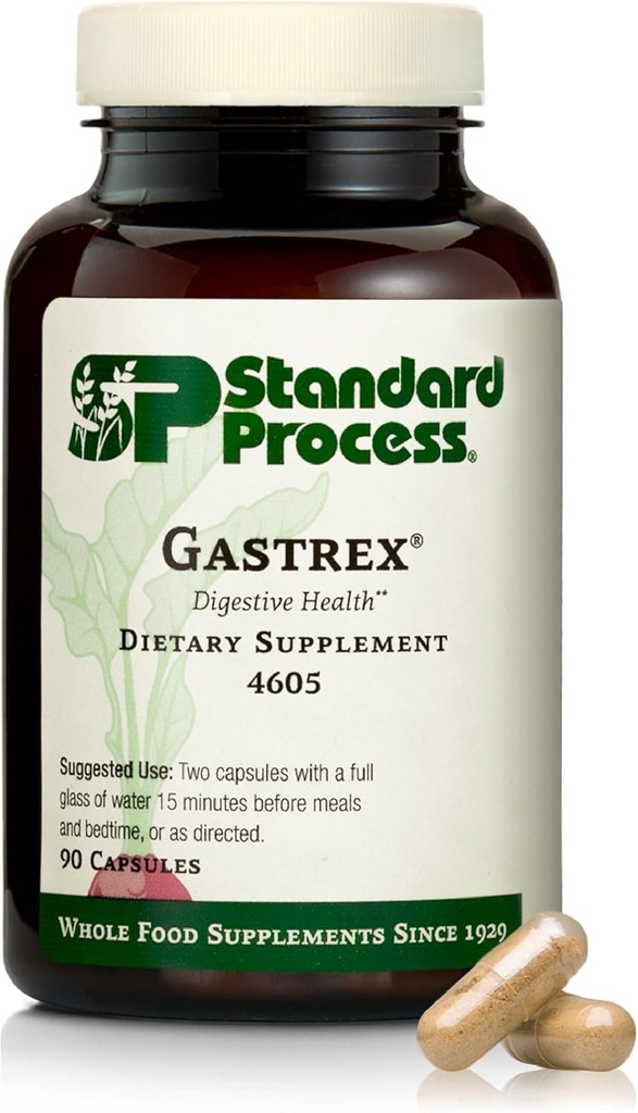 Standard Process Gastrex - Supplement for Digestion & GI Tract Support - Contains Niacin - Non-Dairy & Non-Soy - 90 Capsules (45 Servings)