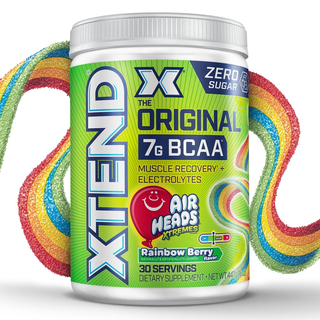 Xtend Original BCAA Pulver Airheads Regenbogen Berry Flavor, 7g BCAA und 2,5g L-Glutamin, Sugar Free Post Workout Muscle Recovery Drink mit Aminosäuren für Männer und Frauen, 30 Servierungen
