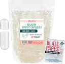 BlateCo Premium Größe 0 Leere Gelatin Kapseln, 1000 Graf (Clear) mit Blate Papes® Gel Film Pouches - Neue, nicht-GMO-Füllbare Pillen Caps in einer wiederverschließbaren Tasche - Nichts Künstliches, Ever.