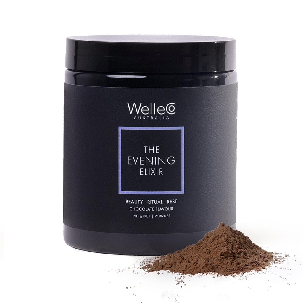 WelleCo Der Abend Elixier, Vitamin C Heiße Schokoladen-Schönheitsgetränk Mischung mit Niacin, Zitronen Balm & Magnesium, Unterstützt Schlaf, Collagen Formation & Skin Glow, 150g (5.3 oz) Jar