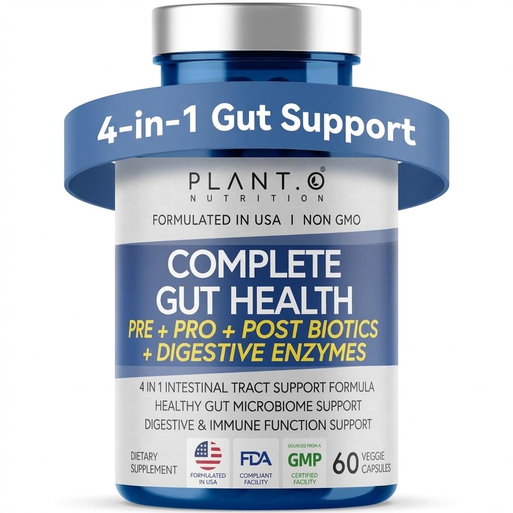 4-in-1 Gut Health Support – Präbiotika + Probiotika + Postbiotika + Verdauungsenzyme – DE111 Spore Probiotic for Digestive Support & Bloating – Non-GMO, Made in USA – 60 Veggie Kapseln