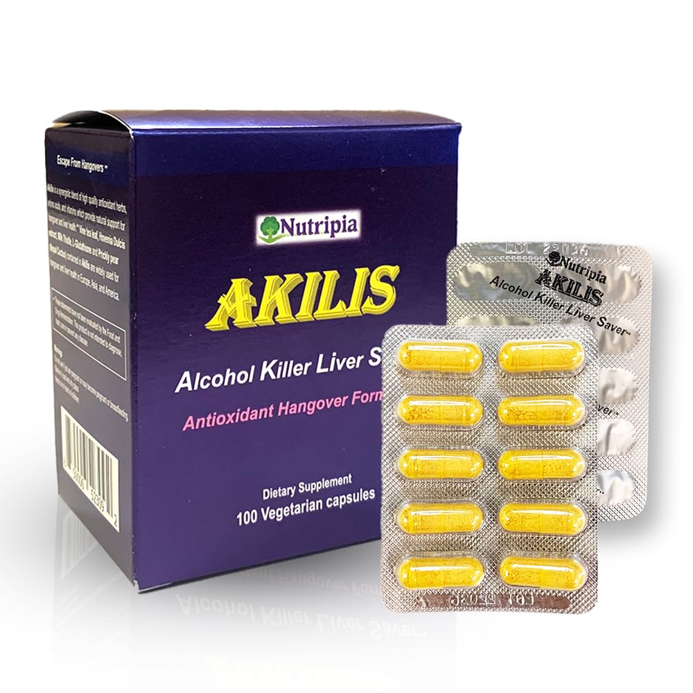 Akilis Antioxidant Liver Support Pillen (100 Vegi Caps, 33 Doses) – Steigert Erholung nach dem Trinken für bessere Morgen, Detox & Repair mit Hovenia Dulcis, Milchdistel, Glutathione und 16 Zutaten