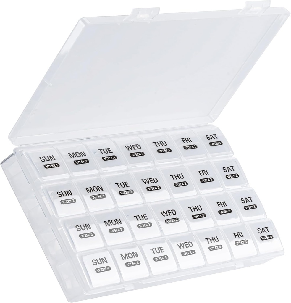 Monatliche Pille Organizer, 28 Tage Pille Box 1 Mal am Tag mit Dust-Proof-Fall, Große 4 Wochen ein Monat Pille Case Container, Tägliche Vitamin Case Box für Pillen/Medicine/Fish Oil/Supplements(White)