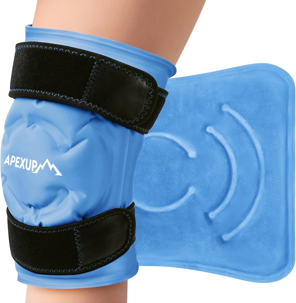 APEXUP Ice Pack für Knie Schmerzlinderung, große wiederverwendbare Wrap nach Chirurgie, Flexible Gel Cold Pack für Verletzungen, Schmerzlinderung für Rücken, Schulter, Ellbogen, Knöchel und Bein (blau, L, 1PK)