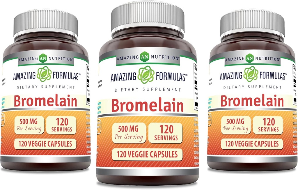 Erstaunliche Formeln Bromelain Ergänzung | 500 Mg | 2400 GDU | 120 Veggie Kapseln | Non-GMO | Gluten Free | Made in USA (3 Pack)
