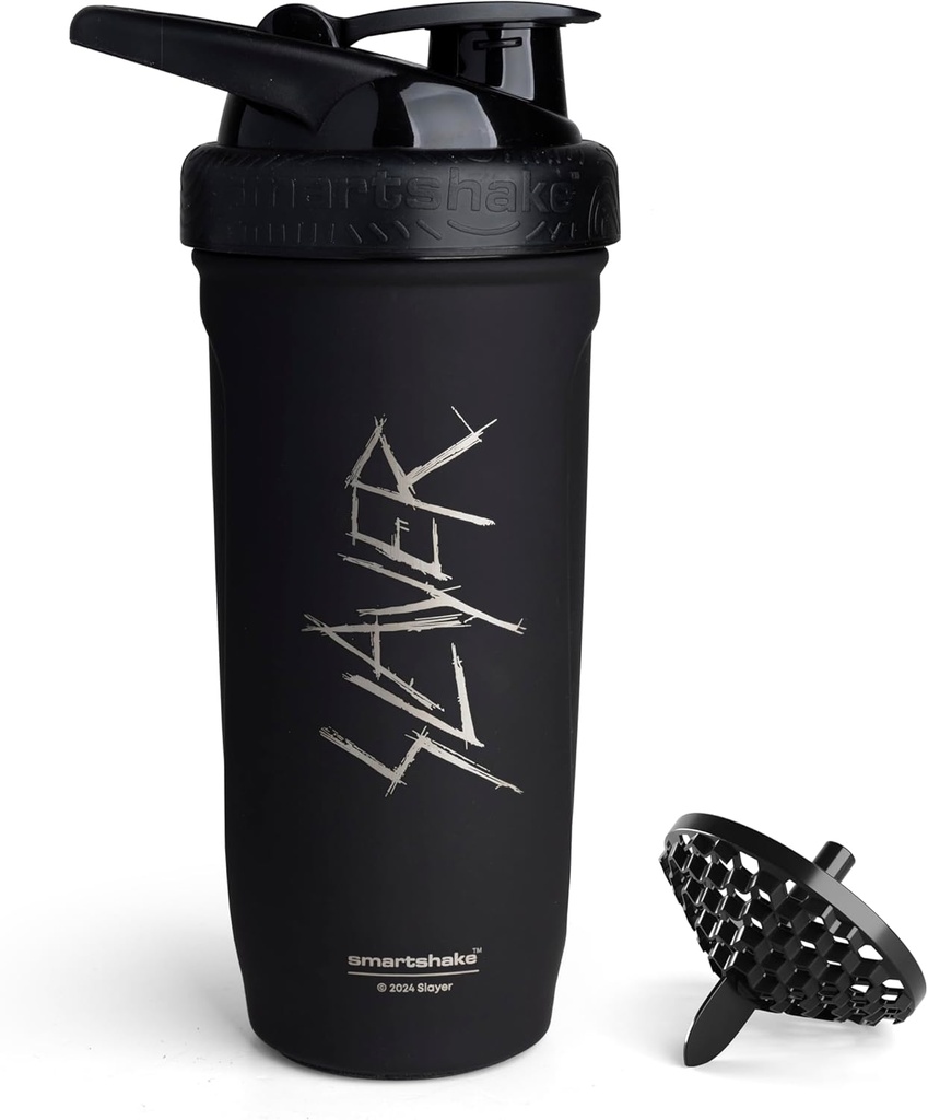 Smartshake Rockband Reforce Edelstahl Protein Shaker Bottle - Non Insulated Gym Bottle | Metall Shaker Flaschen - 900 ml | 30 oz - Lecksichere Schraub Lid - BPA Free | Slayer, Scratchy Logo