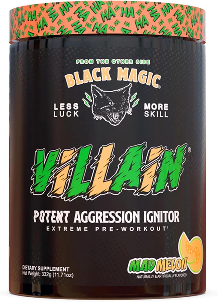 Black Magic Supply Villain High-Stim Nootropic Pre-Workout - Beta-Alanine, L-Tyrosin, & Koffein - Pumpe & Fokus - 25 Servierungen (Mad Melon)