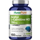NusaPure Acetyl L-Carnitin 750mg pro Caps 150 Veggie Kapseln (Non-GMO, Vegan) Hohe Potenz Acetyl L Carnitine HCL (ALCAR)