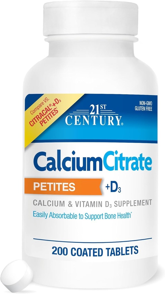 Calcium Citrate Petites + D3 Beschichtete Tabletten - 200 Tabletten, Packung von 3
