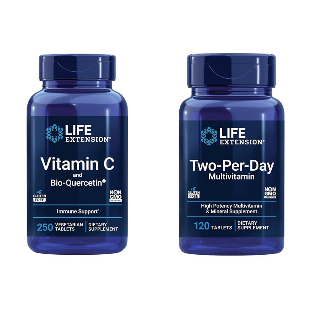 Prolongation de la durée de vie Vitamine C & Quercetine Phytosome Plus Multi-vitamine et supplément minéral - 250 comprimés et 120 comprimés