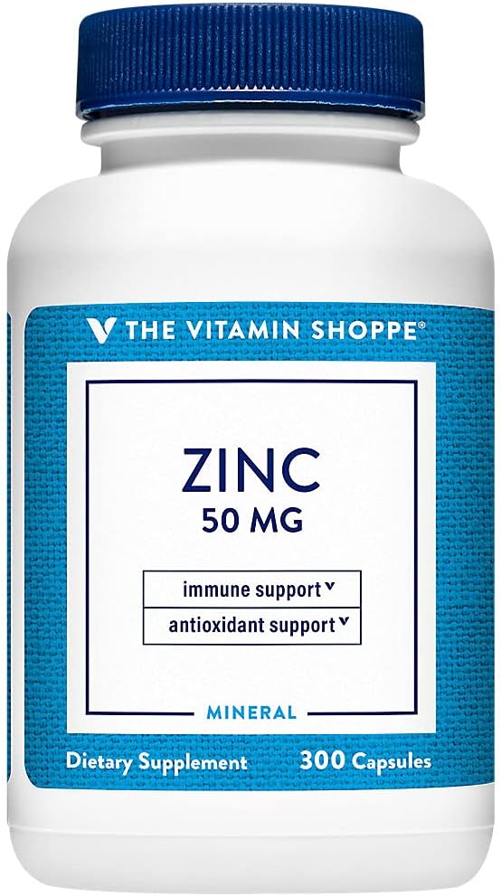 Zinc 50mg soutient la santé de la fonction immunitaire Santé des yeux, très absorbant, supplément antioxydant portion quotidienne, sans gluten de produits laitiers (300 capsules) par The Vitamin Shoppe