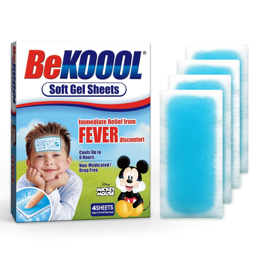 BEKOOOL Soft Gel Blatt für Kinder zum Kühlen Relief von Fever Beschwerden | 4 Count