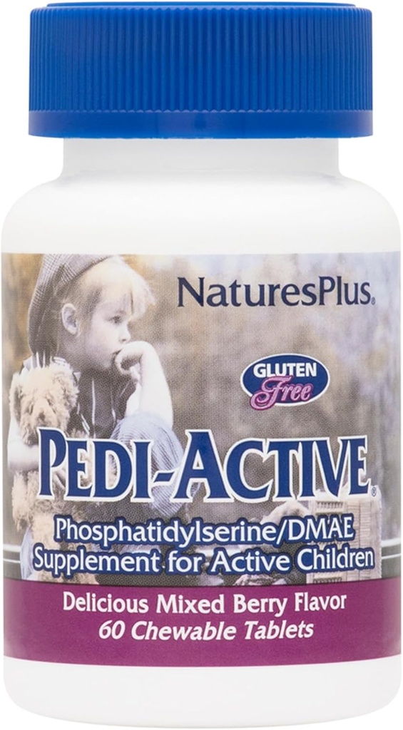 NaturesPlus Pedi-Active LECI-PS, DMAE Complex - 60 Chewable Tablets - Mixed Berry Flavor - Kinder Chewable Supplement, fördert Gehirngesundheit, Fokus - Vegetarisch, Glutenfrei - 30 Portionen