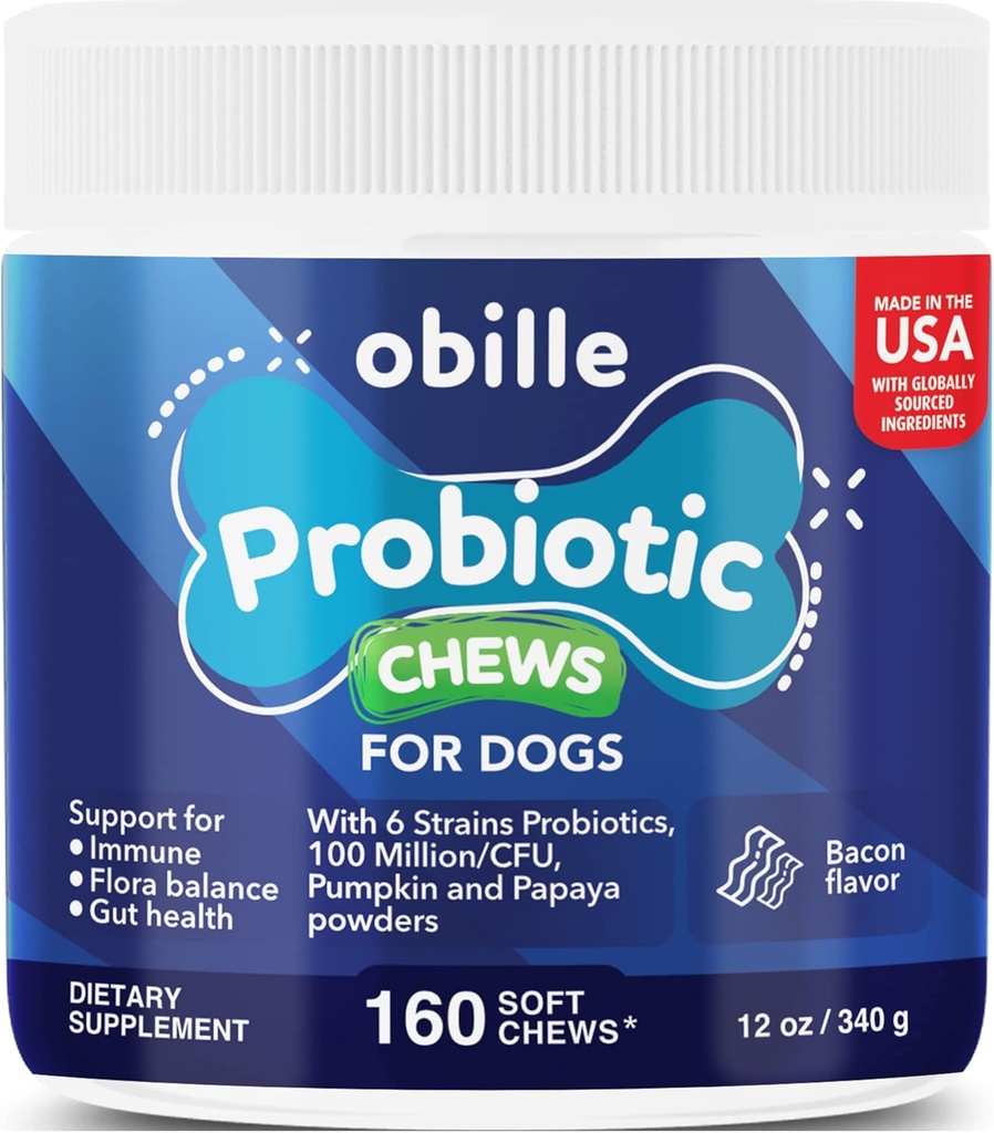 Probiotics for Dogs 160 Chews 12 oz – Unterstützt Gut & Verdauung Gesundheit, Immunsystem, Upset Stomach & Gas, Stoffwechsel, Verstopfung, Durchfall & Loose Hocker, Itchy Haut und Ohren & Allergien