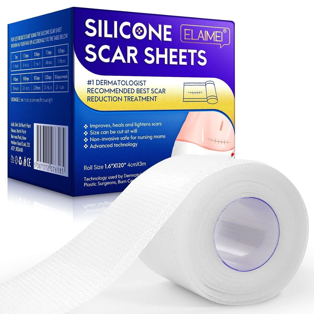 Neue transparente Silikon Narbenblätter (1.6” x 120”Inch - 3M),Away Scar Tape,Scar Strips, Wiederverwendbar, Professionelle Narbenentfernungsblätter für C-Section, Surgery, Burn, Keloid, Acne et, Scar Patch.