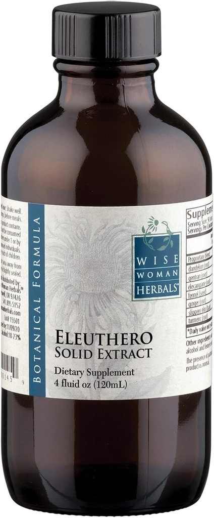Wise Woman Herbals Eleuthero Root Solid Extract 4:1, Alkoholfrei, Adrenal & Stress Support, Energie, Stamina, Mental Endurance, Unterstützt Balanced Mood & Immunität, 4 Fl Oz