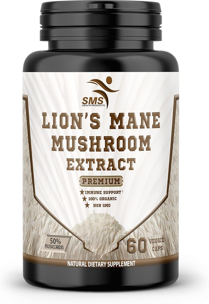 Lion's Mane Pills Mushroom Cognition Capsules (60 Capsules de Véggie) 30% Polysaccharides- Lions Mane Extract Capsules (en anglais seulement)