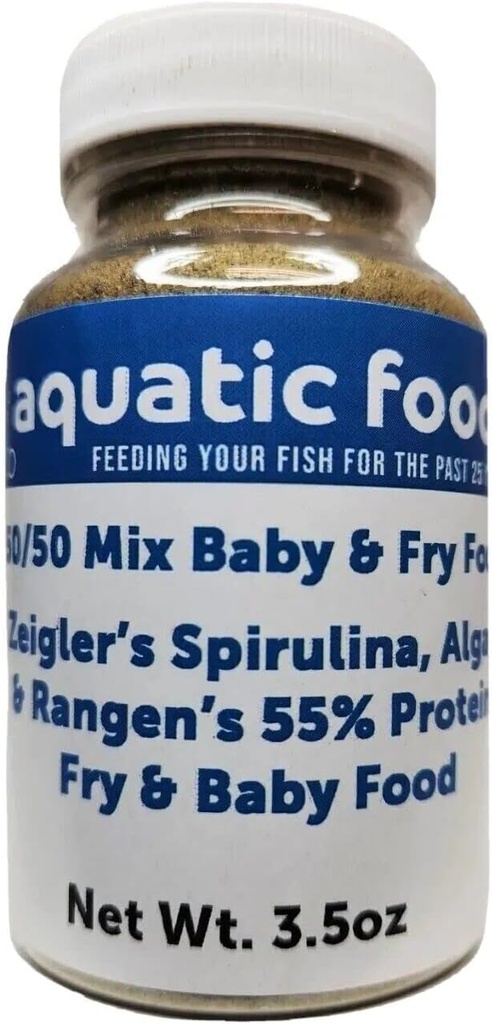 Aquatic Foods Inc. 50/50 Mischung aus Spirulina/Algae Powder und Rangen's Soft Moist 55% Protein Koi & Tropical Fish Fry Floating Food...3.5oz Bottle