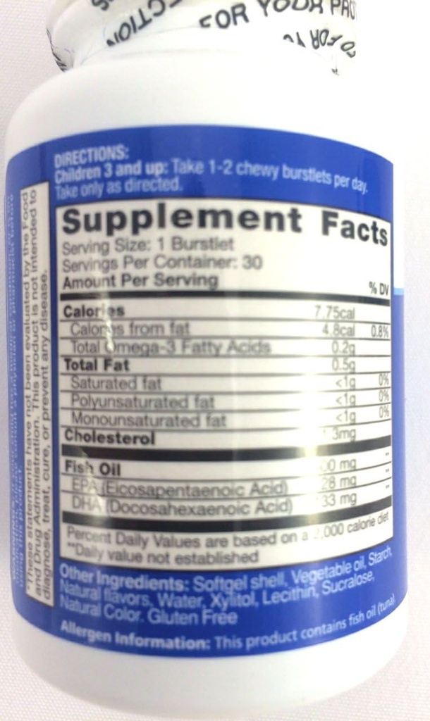 Kinder Smart Hi DHA Omega-3 Fischöl 30 ea, Kaubare Burstlets, Berry,Pack mit 2
