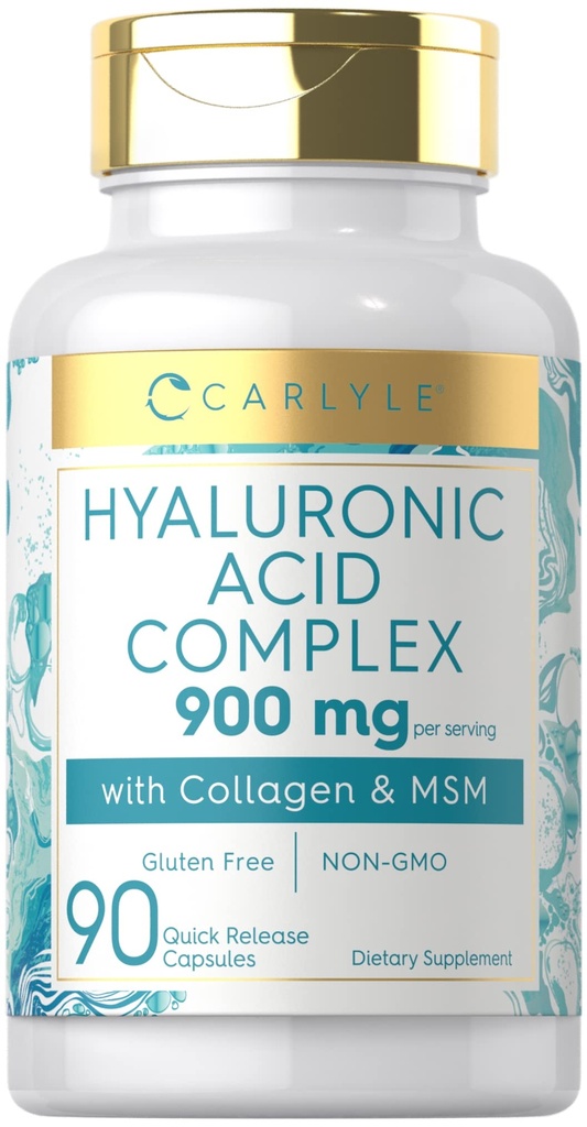 Complexe d'acide hyaluronique de Carlyle 900 mg de collagène et de MSM de 90 capsules