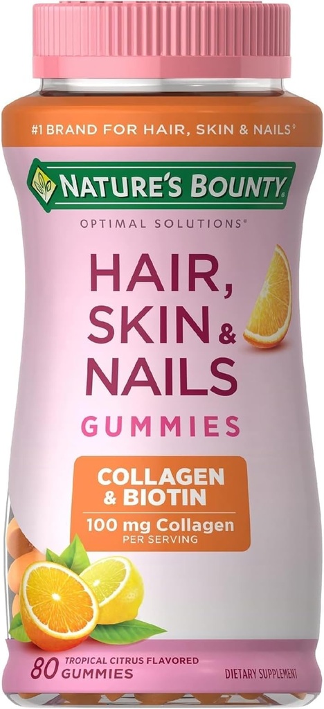 Nature's Bounty Hair, Haut & Nägel mit Biotin und Kollagen, unterstützt Haar Haut und Nagel Gesundheit, 2500 mcg, Citrus Flavored Gummies, 140 Ct