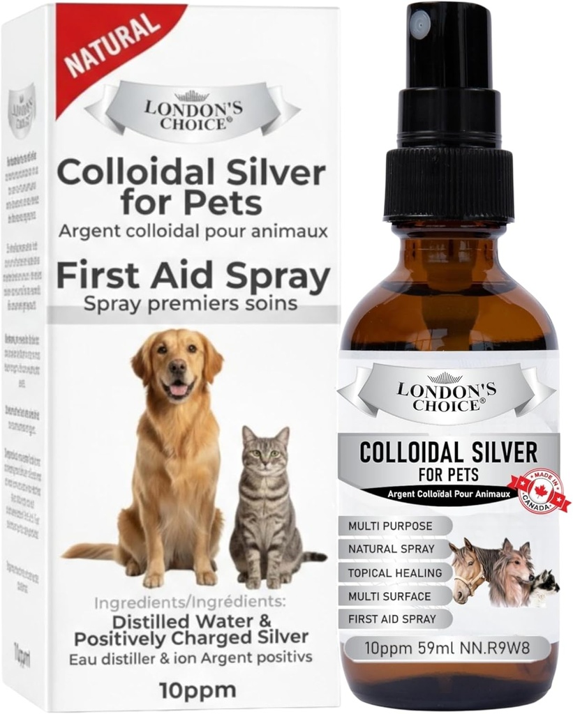 Kolloidales Silber für Hunde, Hunde juckendes Hautrelief, Hot Spot Behandlung für Hunde und Katzen, Wound Pflege für Haustiere, Hund Paw Licking Unterstützung, Pet Skin Beruhigung, 2oz (59ml) Glasflasche