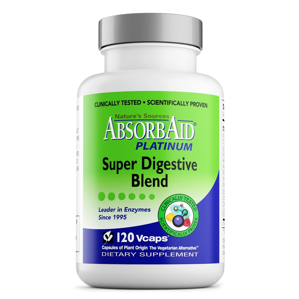 AbsorbAid Platinum Verdauungsenzym Unterstützung 120 vCaps, 12 Verdauungsenzyme Plus 2 Probiotika für maximales Relief