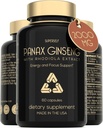 Panax Ginseng und Rhodiola Rosea 2000mg - Korean Ginseng High Strength 60 Kapseln - Kräuterergänzung für Männer & Frauen - Energiekomplex mit Ginseng Wurzelextrakt Standardisiert 7% Ginsenosides - US Made