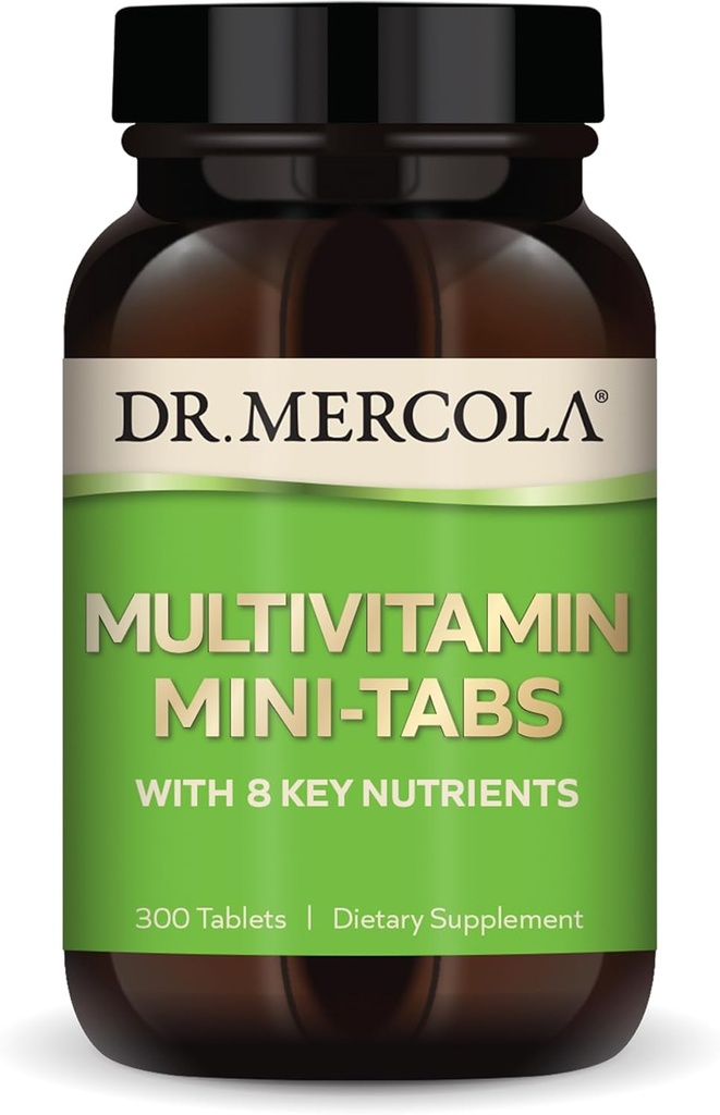 Dr. Mercola Multivitamin Mini-Tabs, 30 Servings (300 Tablets), with 8 Key Nutrients, Dietary Supplements, Supports Immune and Brain Health, Non-GMO