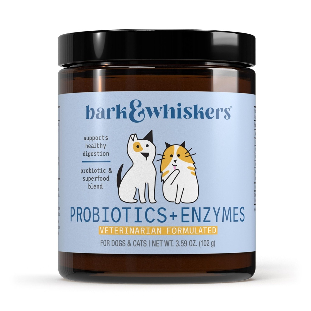 Bark & Whiskers Probiotics + Enzyme - Unterstützt Verdauungs- und Immunsystem - Probiotische Ergänzung für Katzen & Hunde - 60 Scoops
